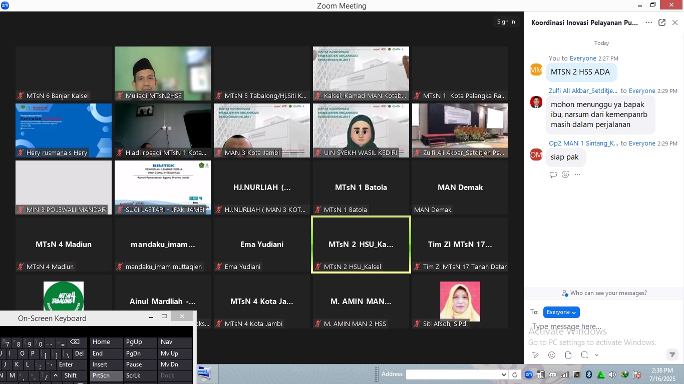 Wujudkan Inovasi Pelayanan Publik, Tim ZI MTsN 2 HSS Ikuti Pembinaan Virtual Kemenag Pusat