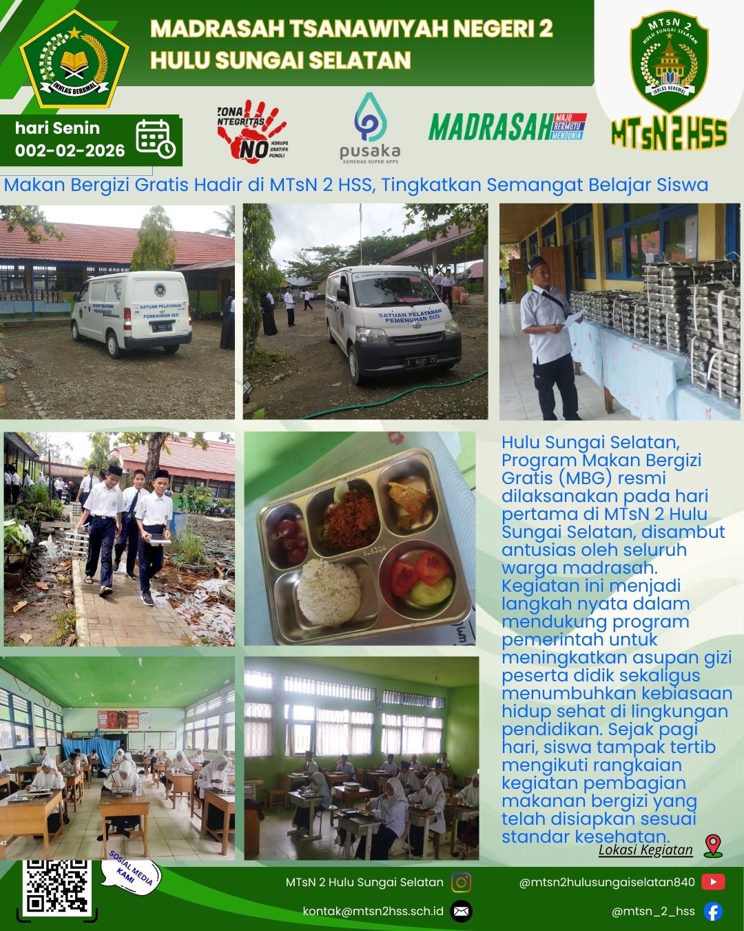 Perdana Diluncurkan, Program Makan Bergizi Gratis (MBG) Disambut Antusias Siswa MTsN 2 HSS