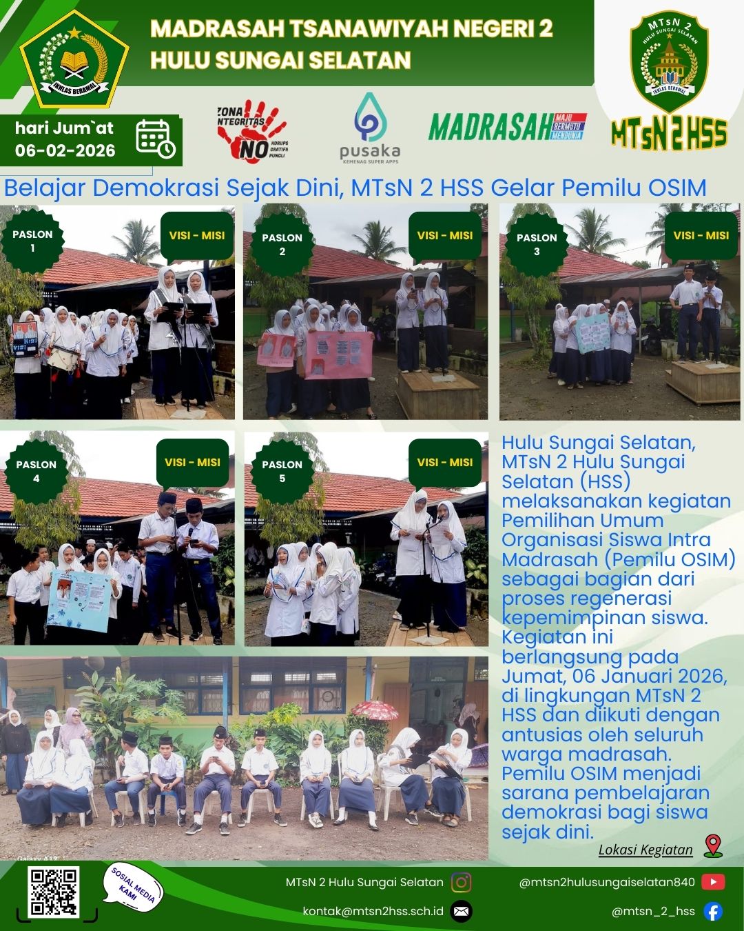 Pesta Demokrasi Pelajar, 5 Paslon Bersaing Sampaikan Visi Misi di Pemilu OSIM MTsN 2 HSS