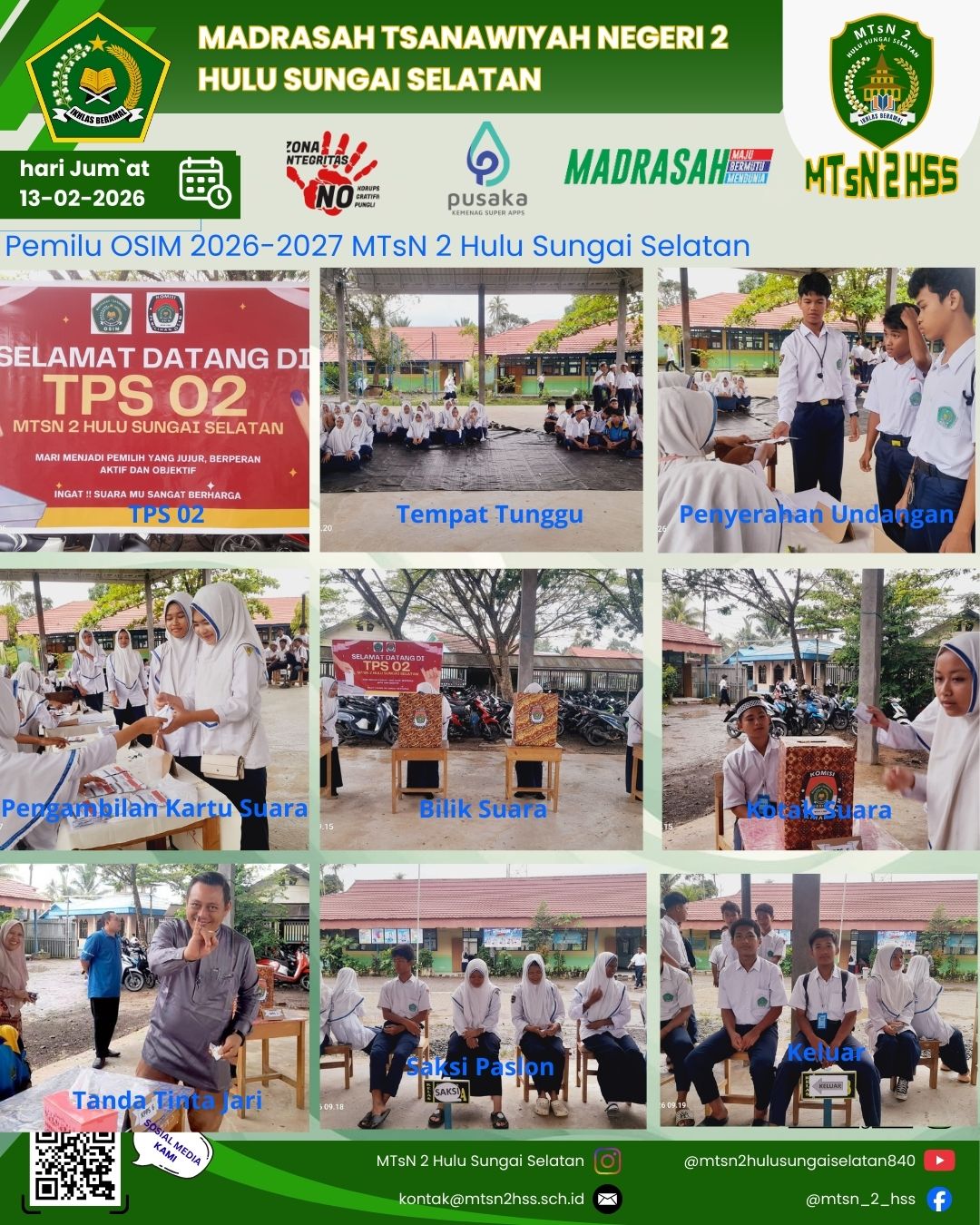 Suasana TPS MTsN 2 HSS: Dari Ruang Tunggu Hingga Celup Tinta, Siswa Ikuti Alur Pemilihan dengan Tertib